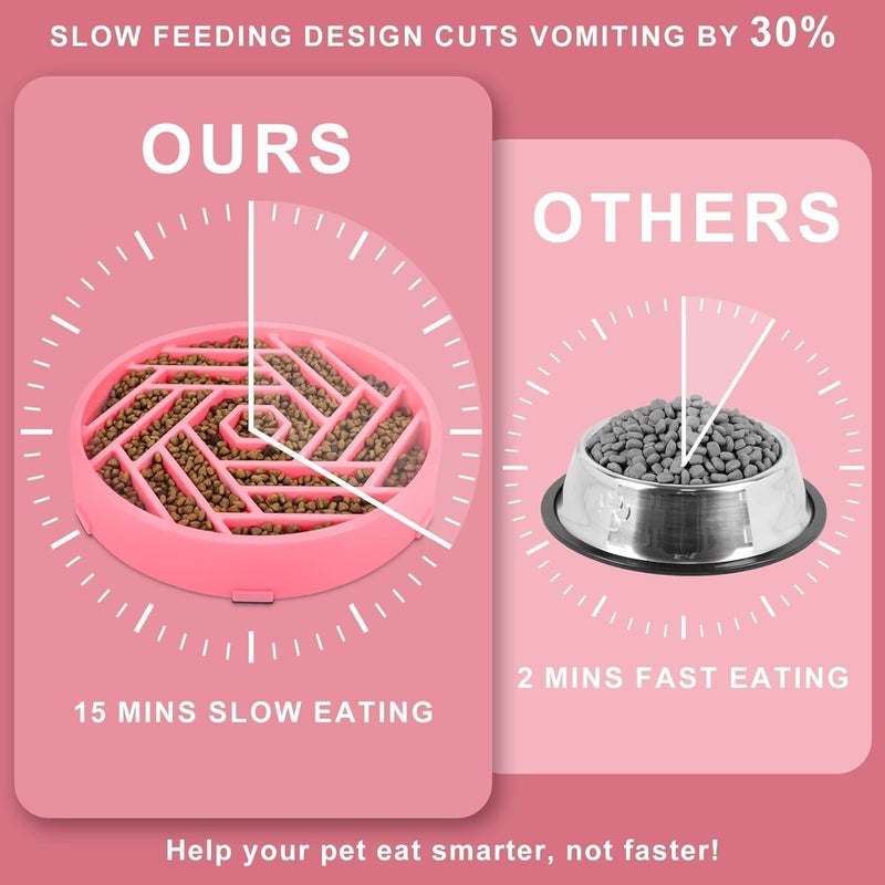 tobyto Slow Feeder Dog Bowls Large Medium Breed,Anti-Choking Slow Eating Dog Food Bowl,Non Slip Pet Slower Food Feeding Bowls Large Puzzle Slow Feeder Bloat Stop Maze Dog Dishes,Pink - Image 4